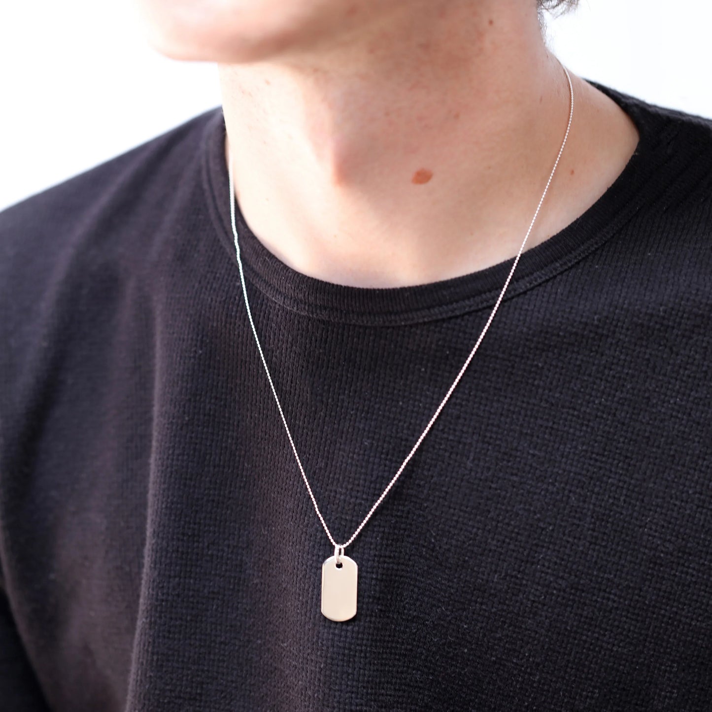 Sterling Silver Plain Engravable Dog Tag Pendant Necklace