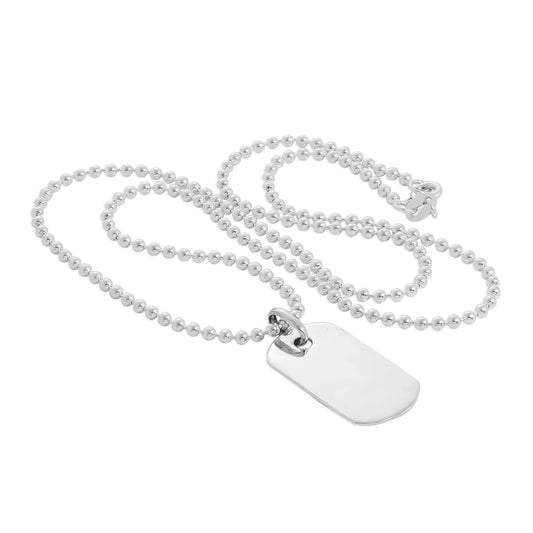 Sterling Silver Plain Engravable Dog Tag Pendant Necklace