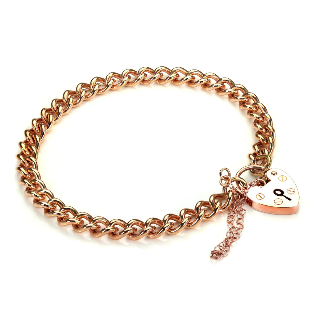 9ct rose gold heart padlock charm bracelet