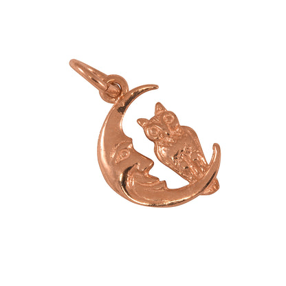 9ct Rose Gold Owl Sitting on the Moon Charm