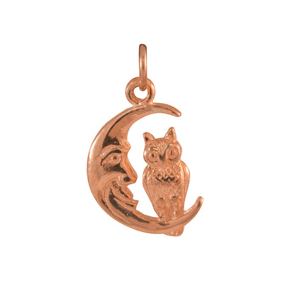 9ct Rose Gold Owl Sitting on the Moon Charm