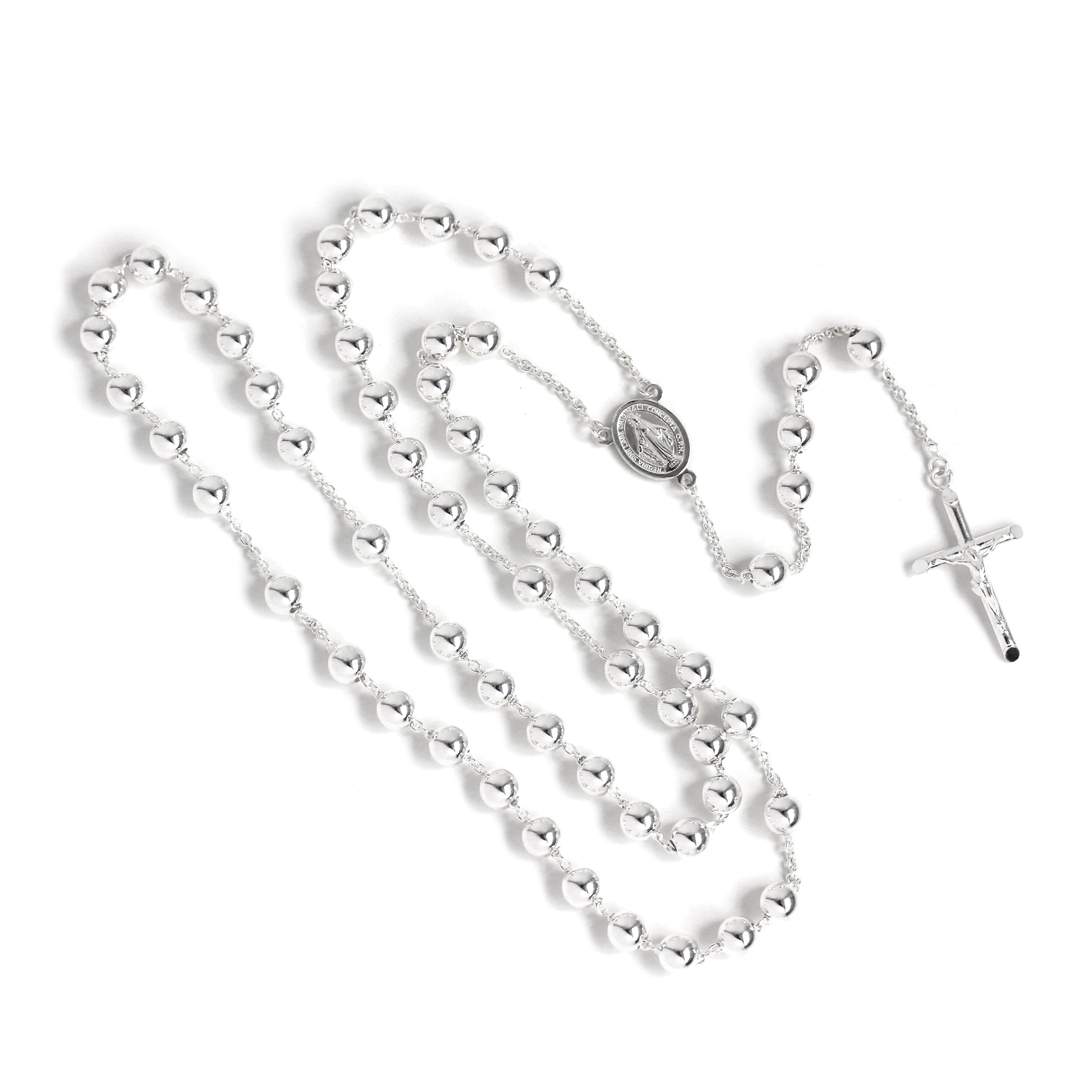 Heavy Creed Sterling Silver Beads Prayer Rosary Necklace 44 2024