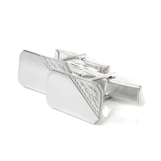 Sterling Silver Engraved Swivel Back Cufflinks