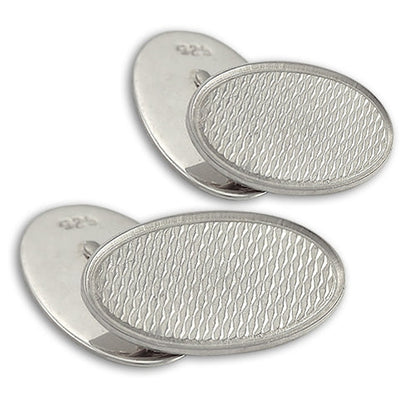 Sterling Silver Engine Turned Oval Cufflinks