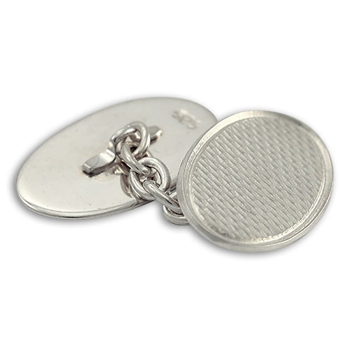 Sterling Silver Engine Turned Oval Cufflinks