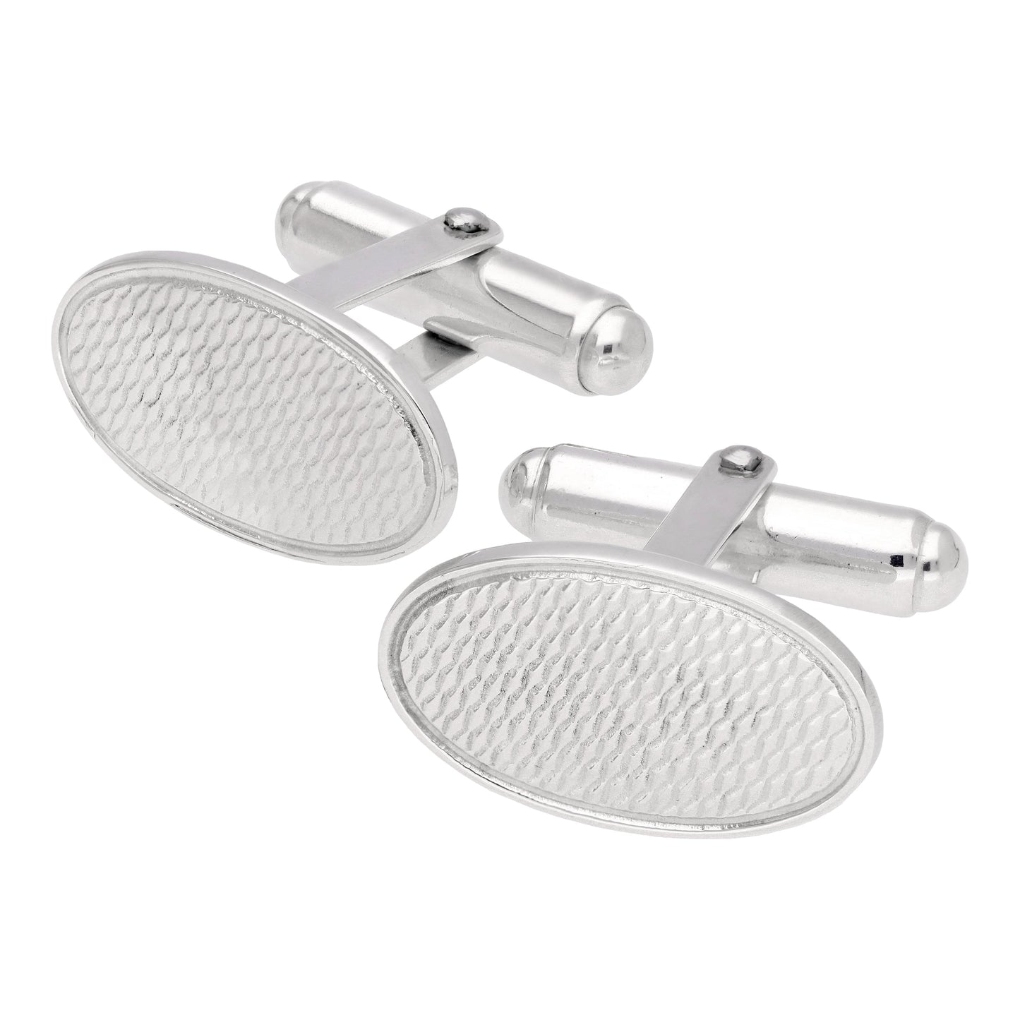 Sterling Silver Engine Turned Oval Swivel Back Cufflinks