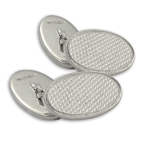 Sterling Silver Engine Turned Oval Cufflinks