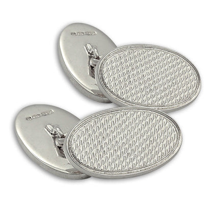Sterling Silver Engine Turned Oval Cufflinks