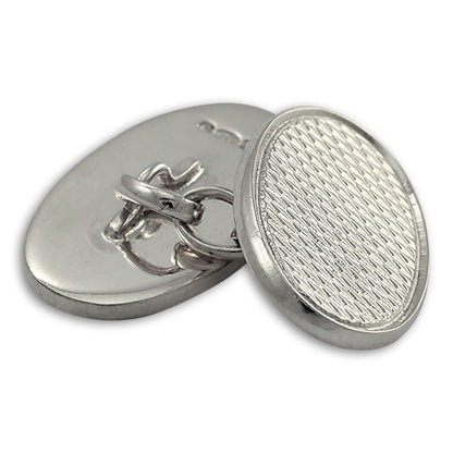 Sterling Silver Engine Turned Oval Cufflinks