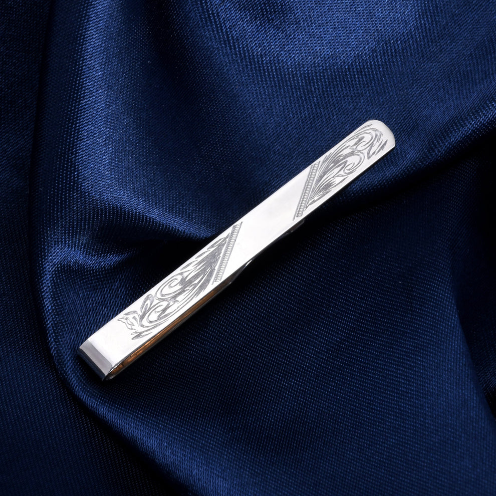 Sterling silver engraved tie slide