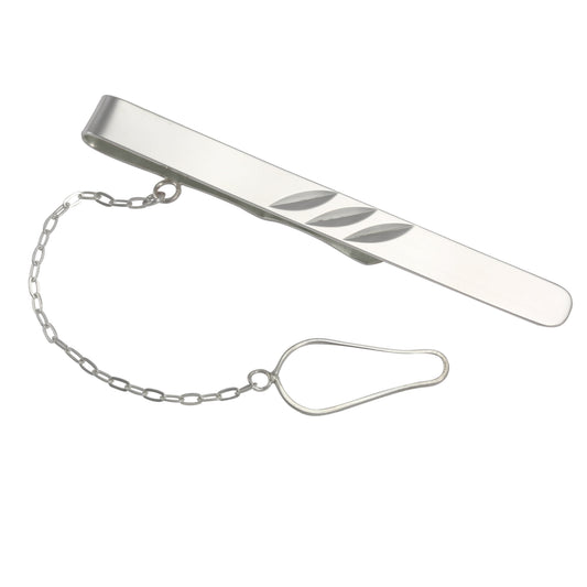 Sterling Silver Diamond Cut Tie Slide with Retainer Chain
