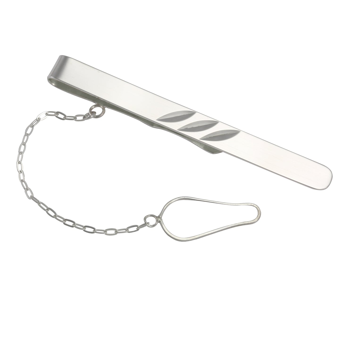 Sterling Silver Diamond Cut Tie Slide with Retainer Chain