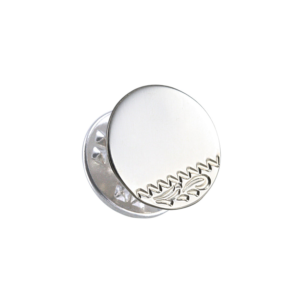 sterling silver engraved round tie tack