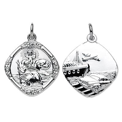 Sterling Silver Medium Reversible Square Saint Christopher Pendant