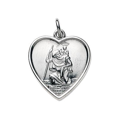 Sterling Silver Saint Christopher Embossed Heart Pendant