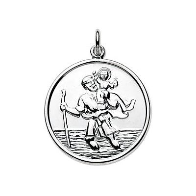 Sterling Silver Large Round Saint Christopher Pendant