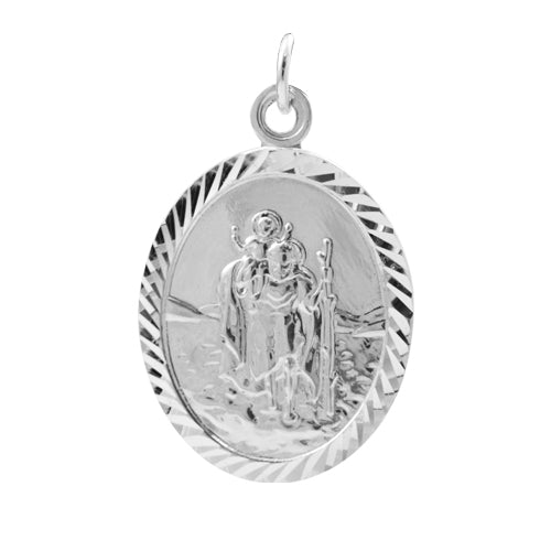 Sterling Silver Large Oval Saint Christopher Pendant