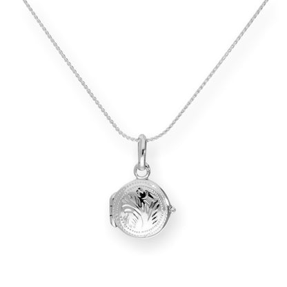 Tiny Sterling Silver Round Engraved Locket on Chain 16 - 22 Inches