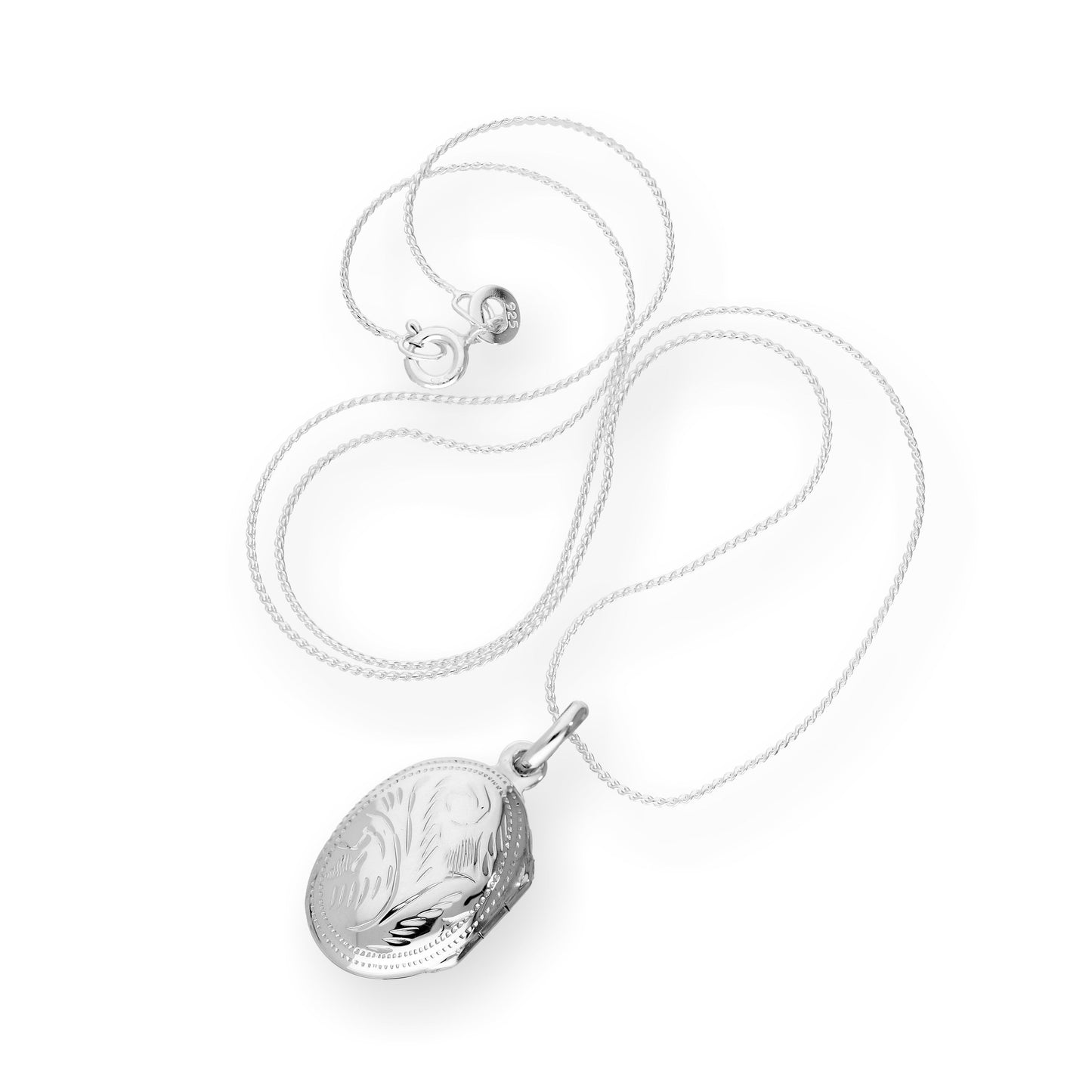 Sterling Silver Oval Engraved Locket on Chain 16 - 22 Inches