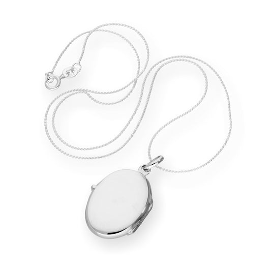 Sterling Silver Engravable Oval Locket on Chain 16 - 22 Inches