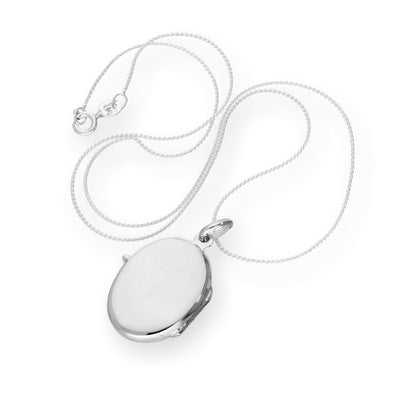 Sterling Silver Engravable Oval Locket on Chain 16 - 22 Inches