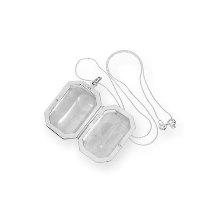 Large Sterling Silver Engraved Octagonal Locket on Chain 16 - 22 Inches