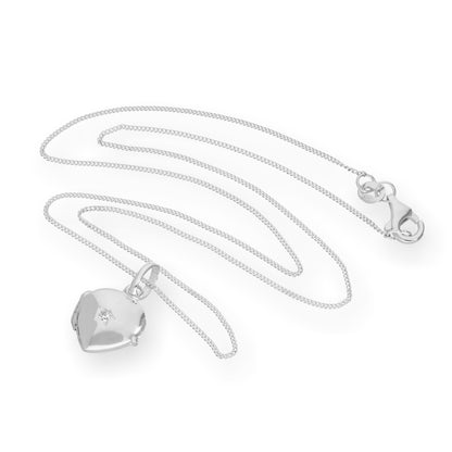 Tiny Sterling Silver & CZ Crystal Engravable Heart Locket on Chain 16-22 Inches