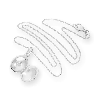 Sterling Silver & CZ Crystal Engravable Oval Locket on Chain 16 - 22 Inches