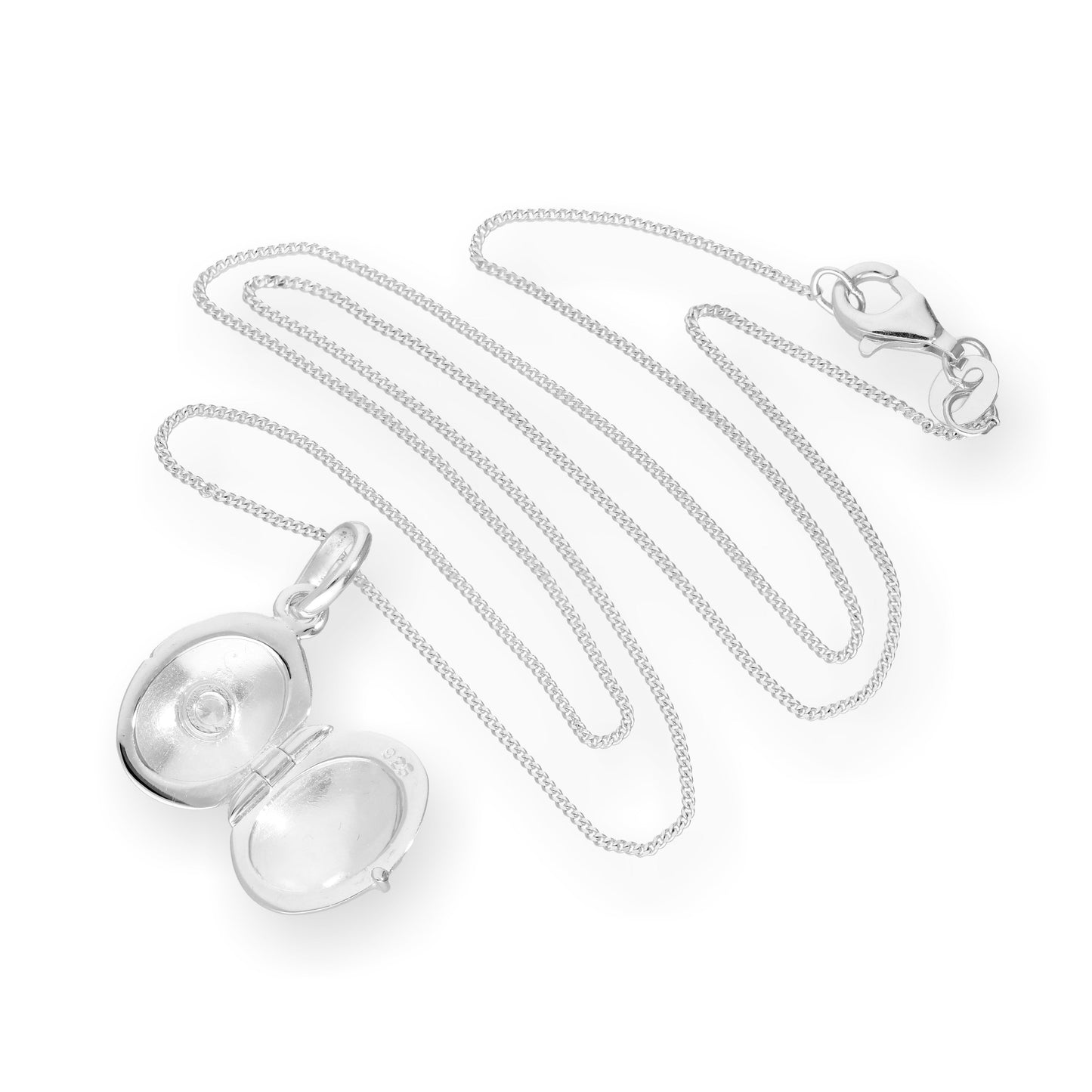 Sterling Silver & CZ Crystal Engravable Oval Locket on Chain 16 - 22 Inches