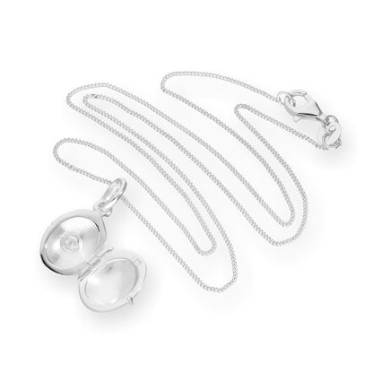 Sterling Silver & CZ Crystal Engravable Oval Locket on Chain 16 - 22 Inches