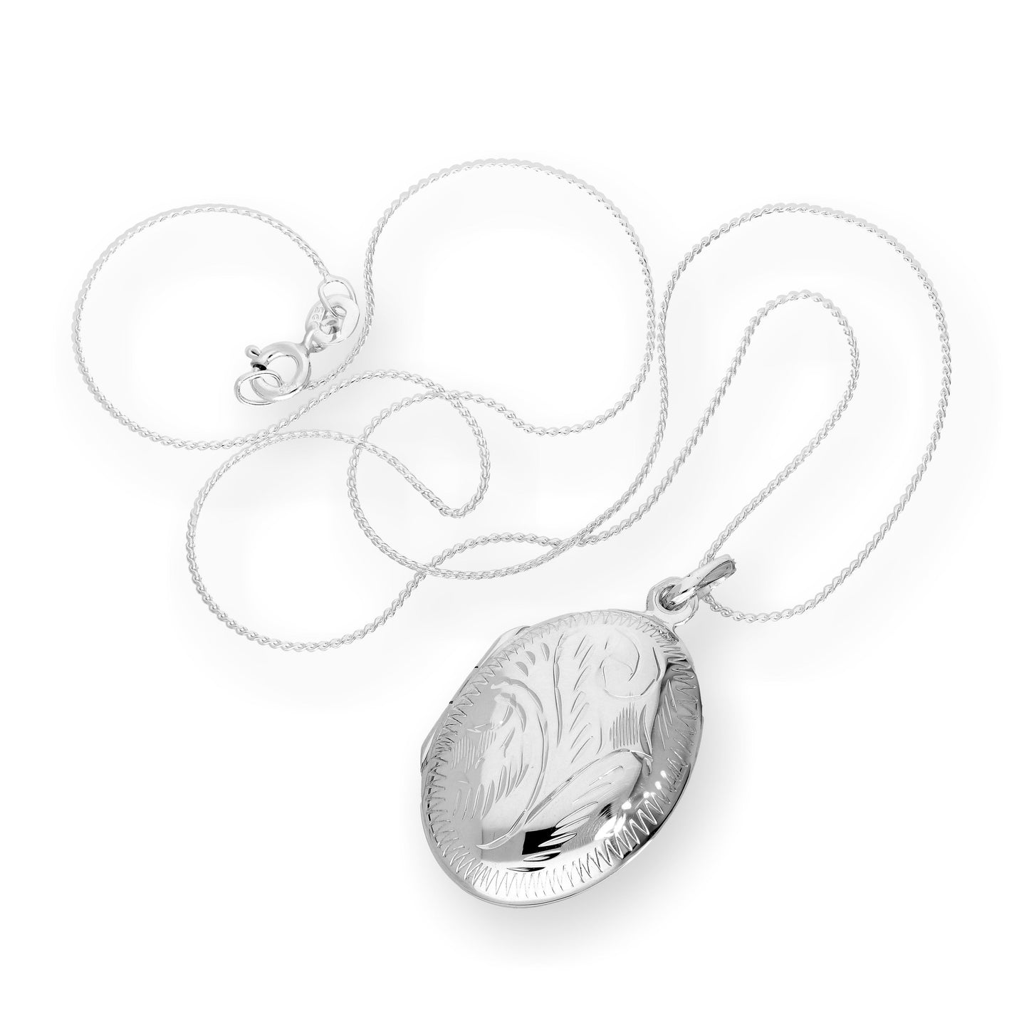 Sterling Silver Engraved Oval Locket on Chain 16 - 22 Inches