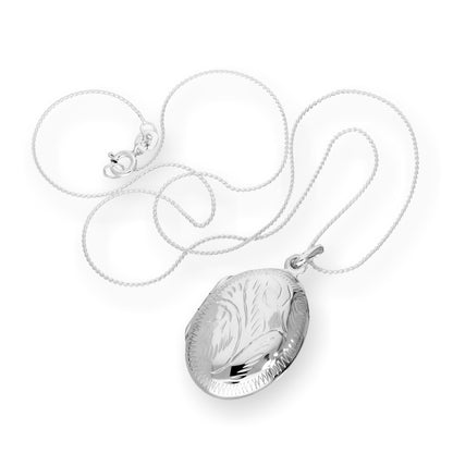 Sterling Silver Engraved Oval Locket on Chain 16 - 22 Inches