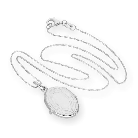 Sterling Silver Engraved Oval Locket on Chain 16 - 22 Inches