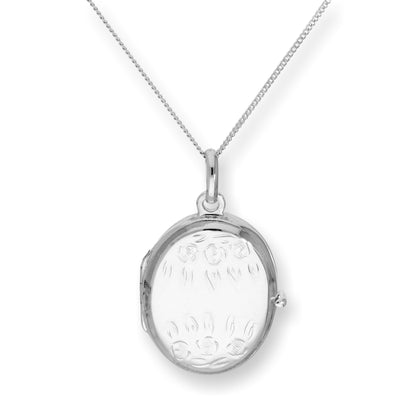 Sterling Silver Oval Locket w Roses & Flowers on Chain 16 - 22 Inches