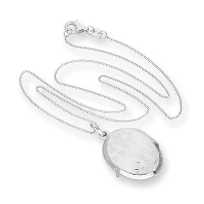 Sterling Silver Oval Locket w Roses & Flowers on Chain 16 - 22 Inches