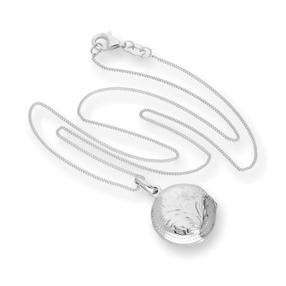 Sterling Silver Round Engraved Locket on Chain 16 - 22 Inches