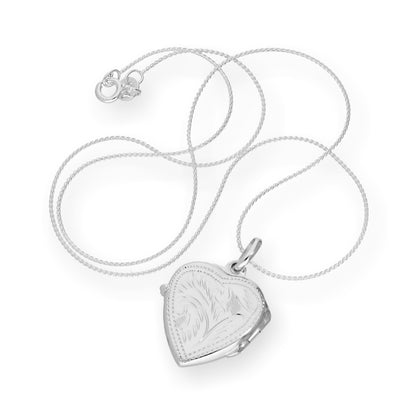 Sterling Silver Engraved Heart Locket on Chain 16 - 22 Inches