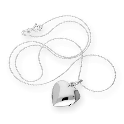 Sterling Silver Engravable Puffed Heart Locket on Chain 16 - 22 Inches