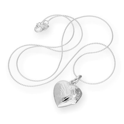 Sterling Silver Engraved Puffed Heart Locket on Chain 16 - 22 Inches