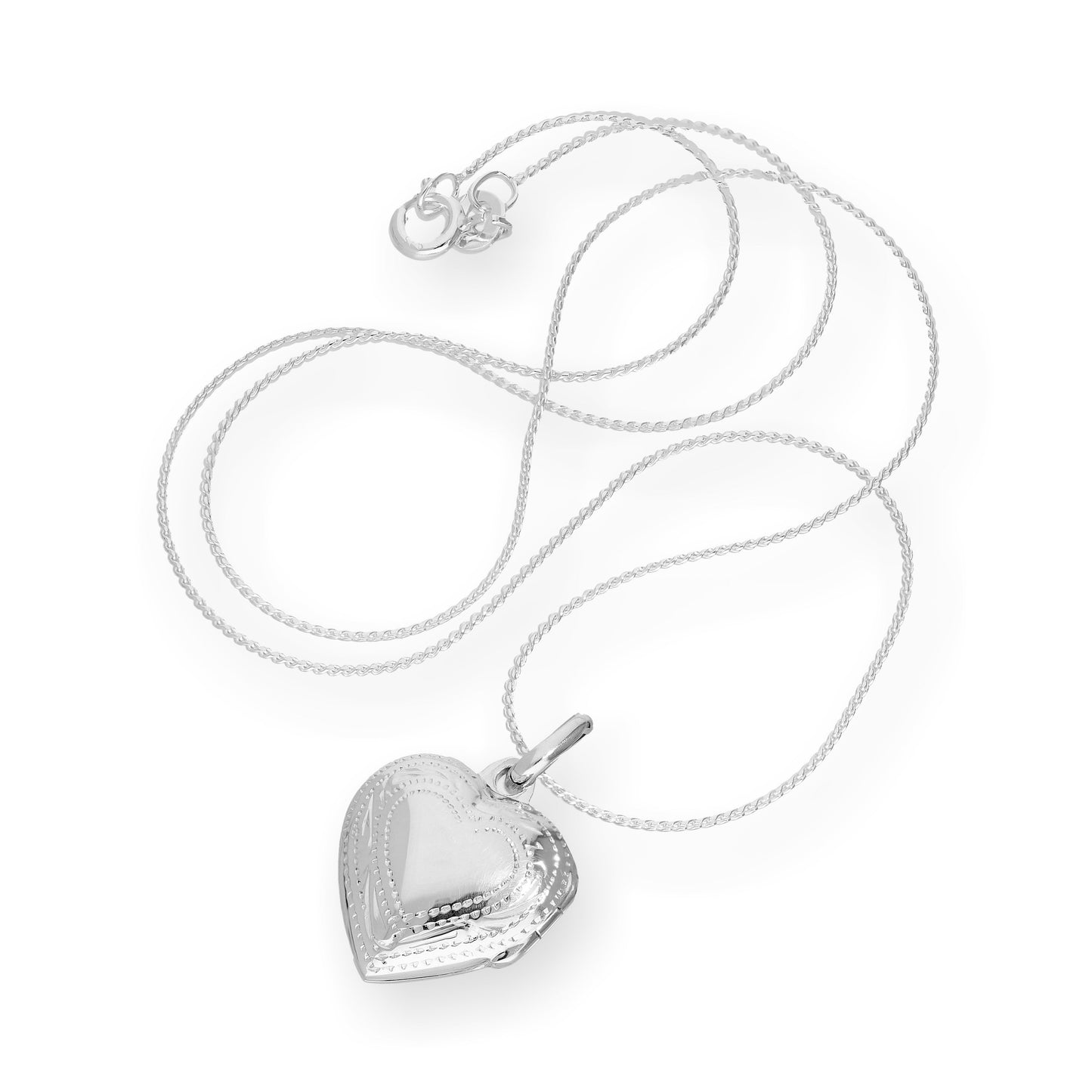 Sterling Silver Puffed Heart Engraved Locket on Chain 16 - 22 Inches