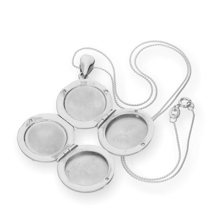 Sterling Silver 4 Photo Engravable Round Family Locket on Chain 16 - 22 Inches