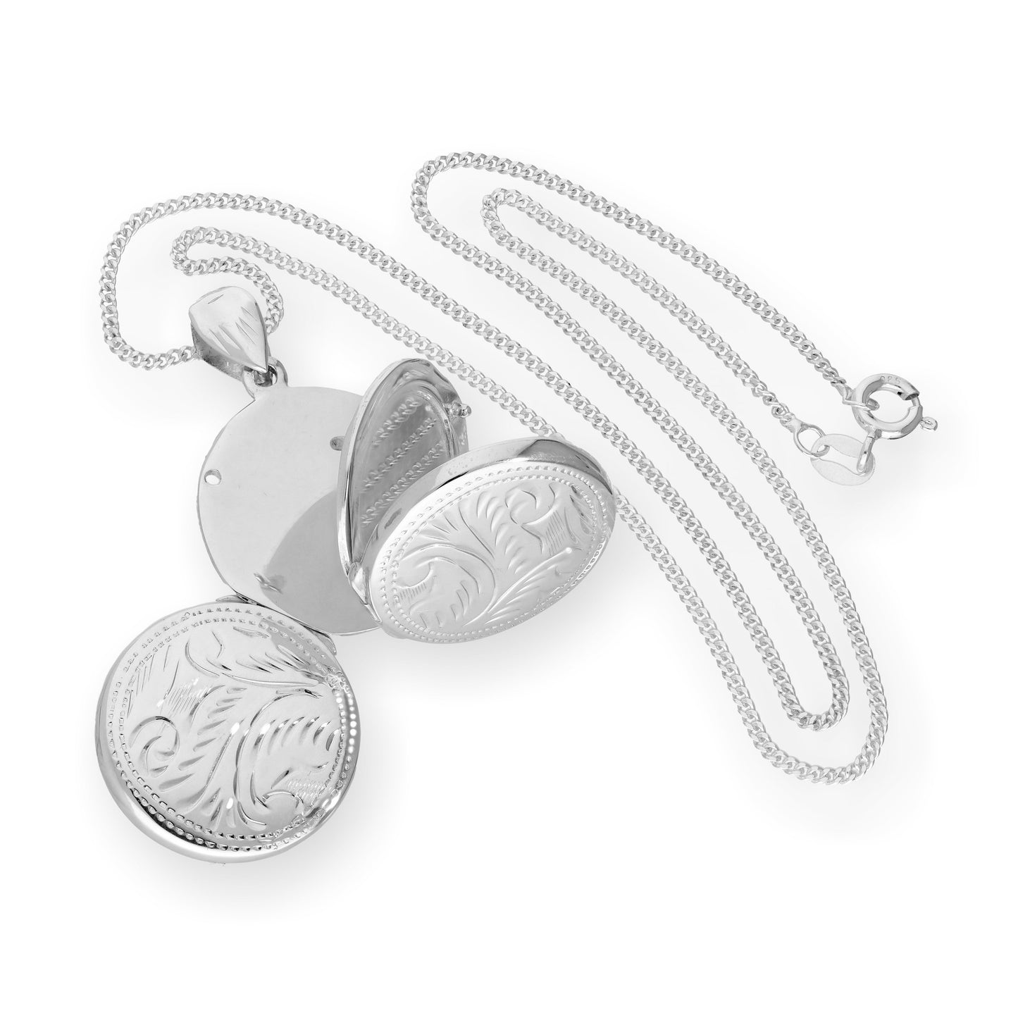 Sterling Silver 4 Photo Engraved Round Family Locket on Chain 16 - 22 Inches