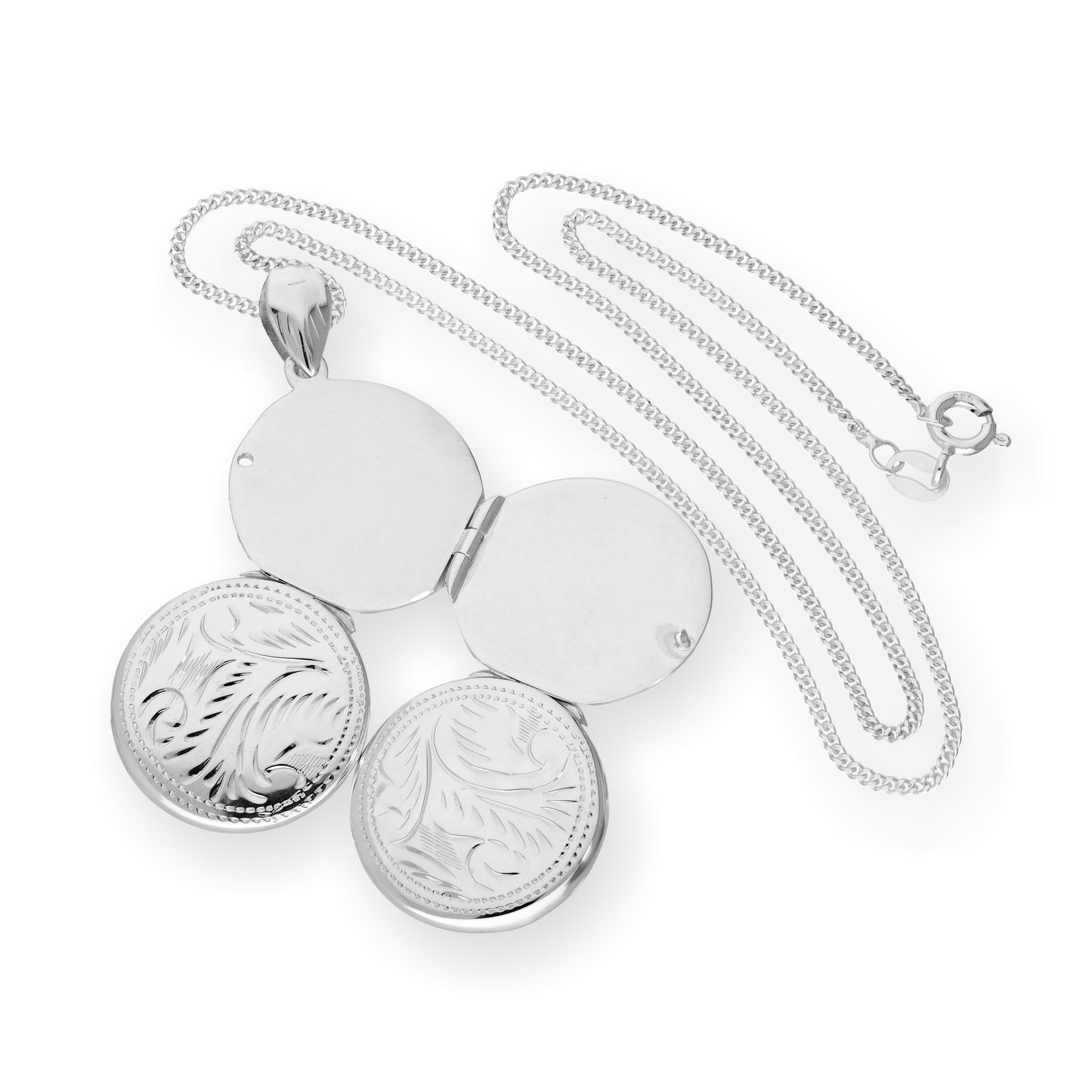 Sterling Silver 4 Photo Engraved Round Family Locket on Chain 16 - 22 Inches