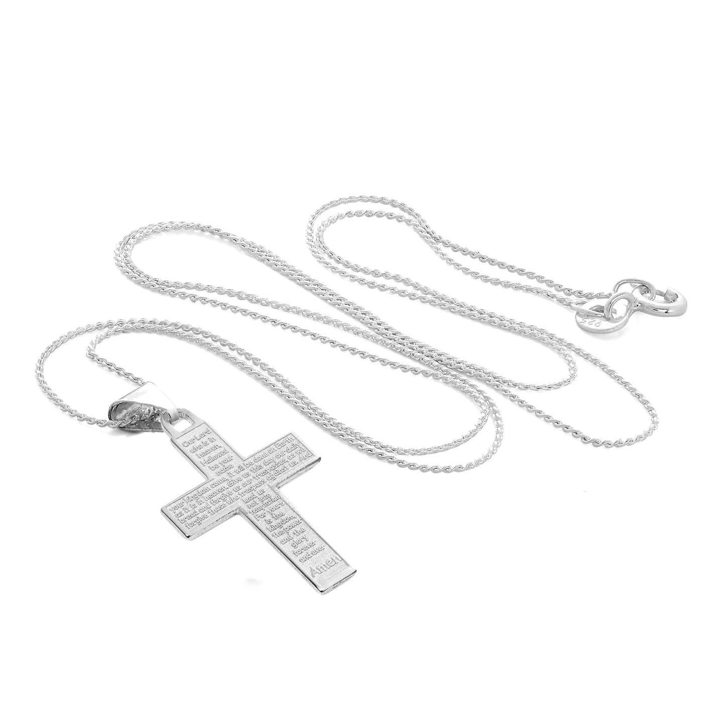Sterling Silver Cross with Lord's Prayer Pendant Necklace