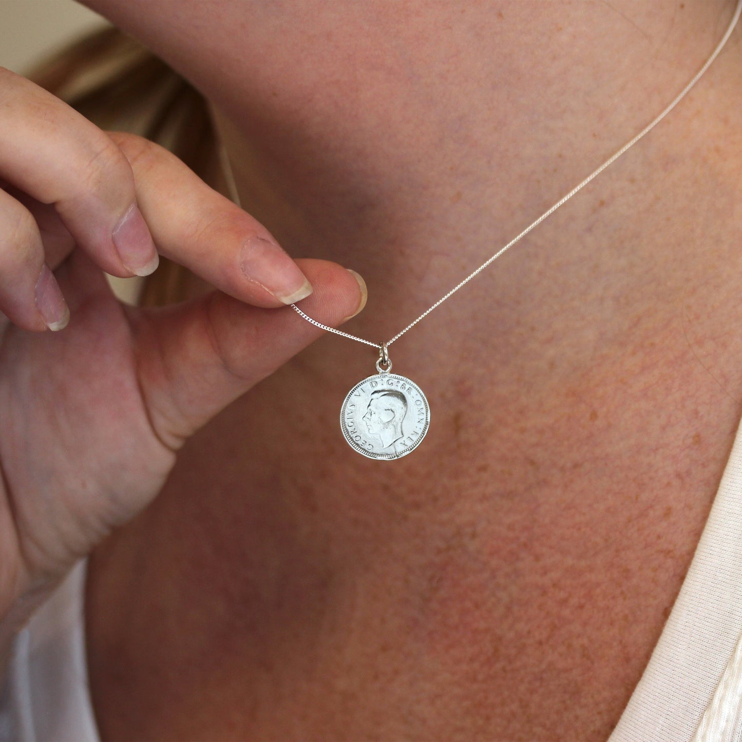 Sterling Silver Lucky Sixpence Pendant Necklace