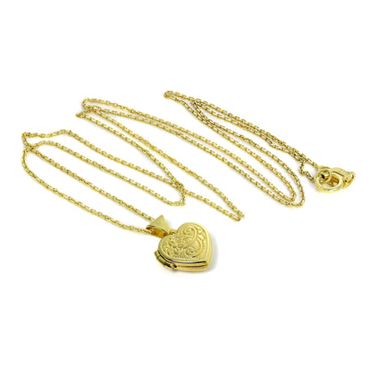 Tiny 9ct Gold Engraved Heart Locket on Chain
