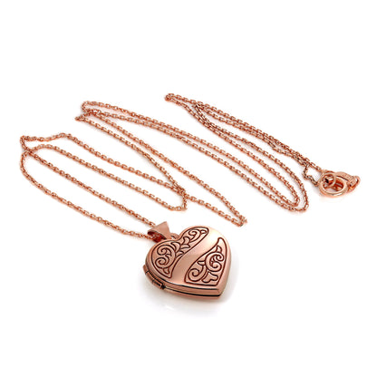 9ct Rose Gold Engraved Heart Locket on Chain