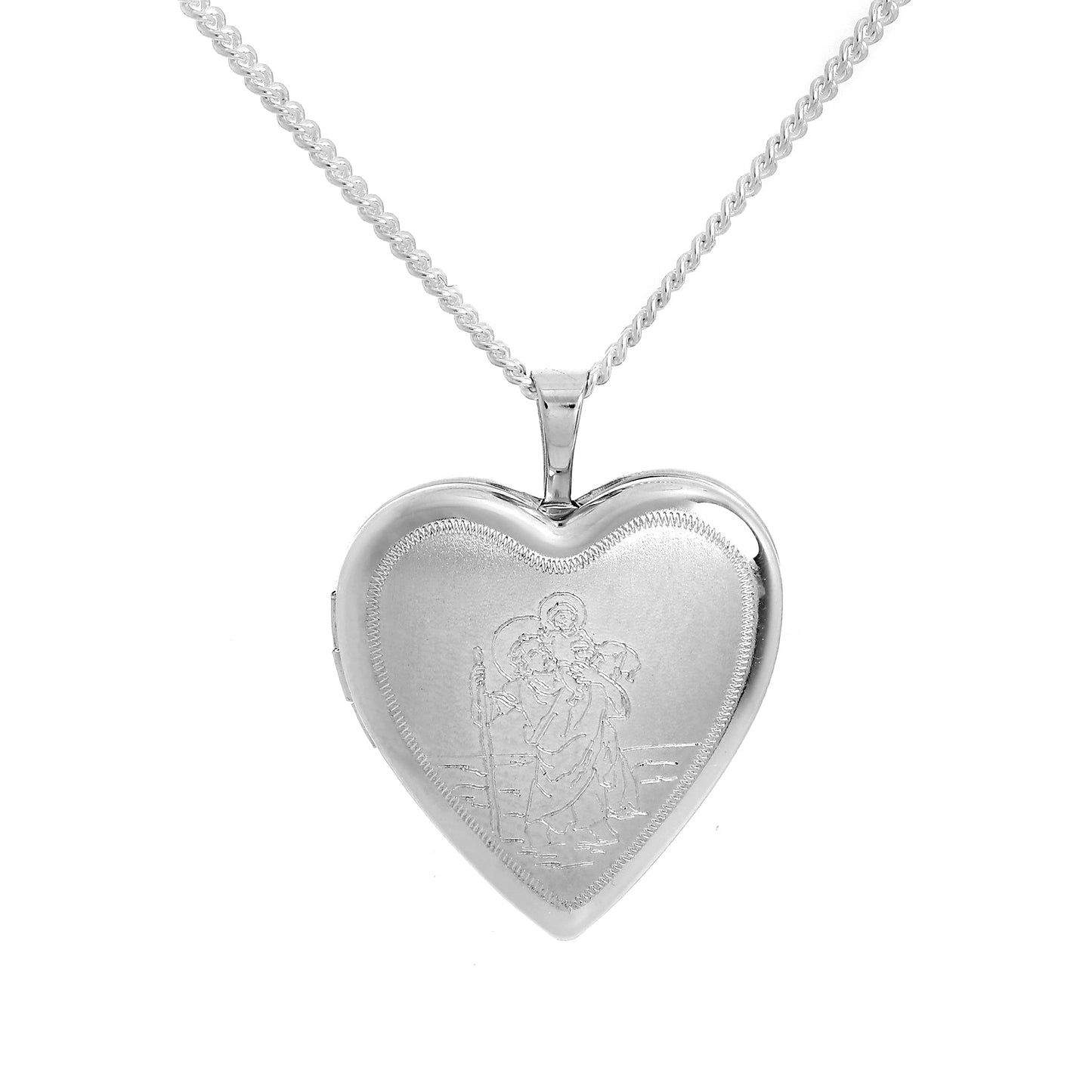 Sterling Silver Engraved St Christopher in Love Heart Locket on Chain