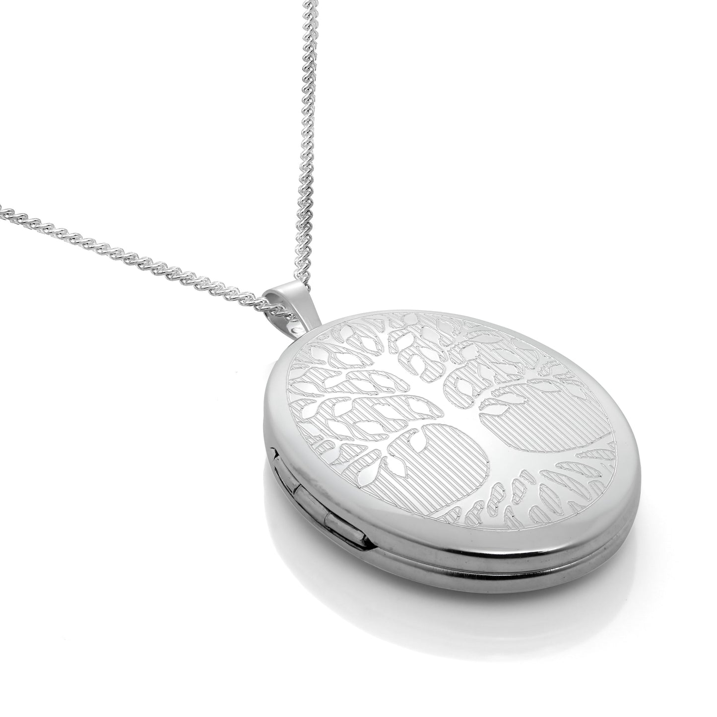 Sterling Silver Engraved Tree of Life Oval Locket on Chain