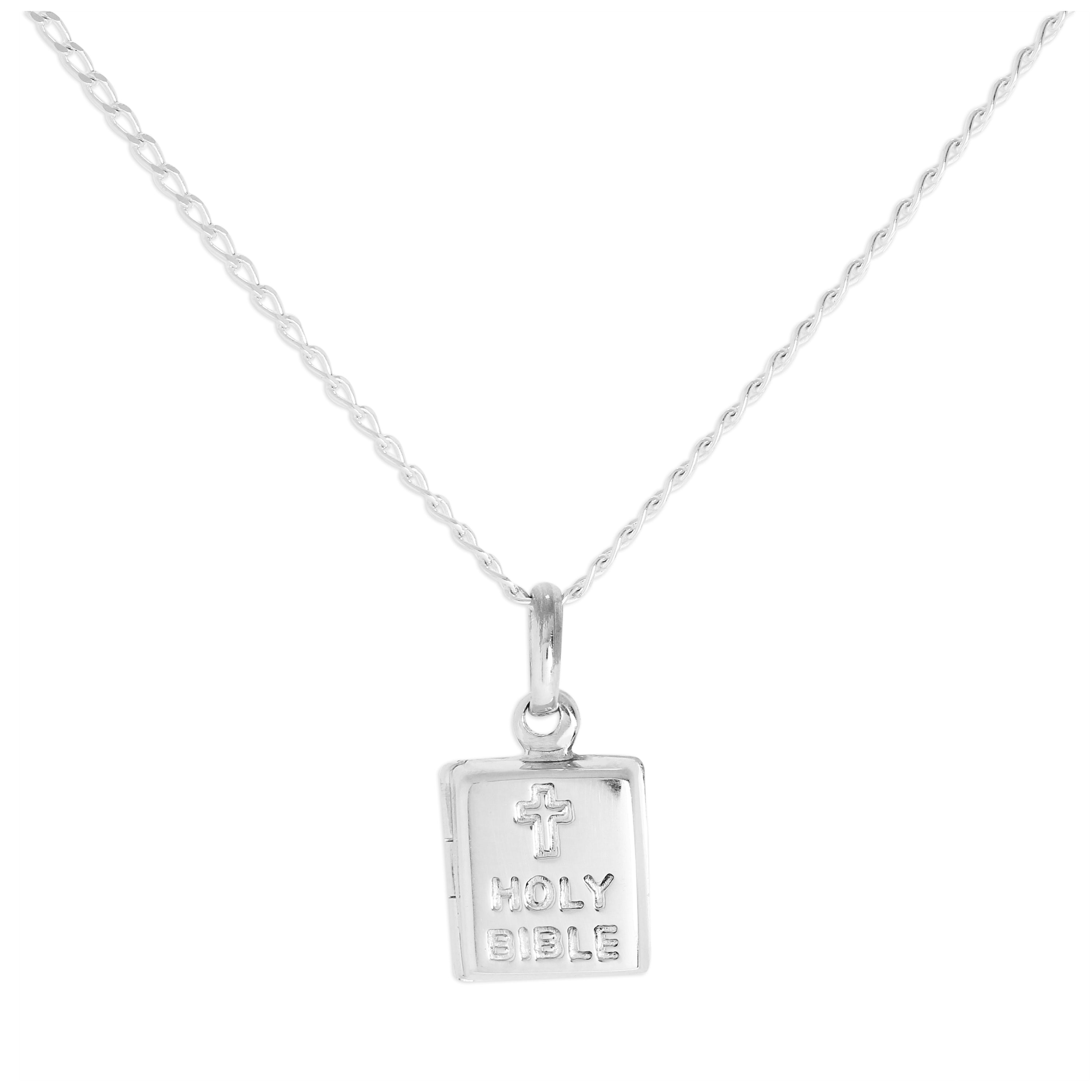 Sterling Silver Holy Bible Locket on Chain 16 - 24 Inches | Sayers London
